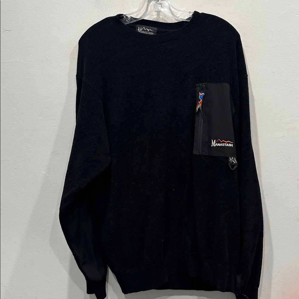Manastash Mole Knit Crew Sweatshirt Men's black fleece size medium outdoor